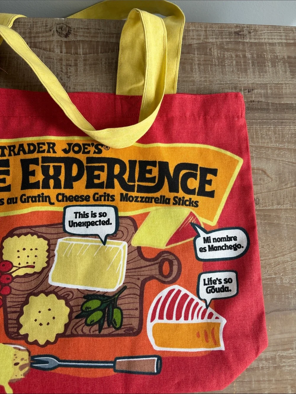 Trader Joe's Red & Yellow 'Cheese Experience' Tote Bag. 💯 cotton. NWT.